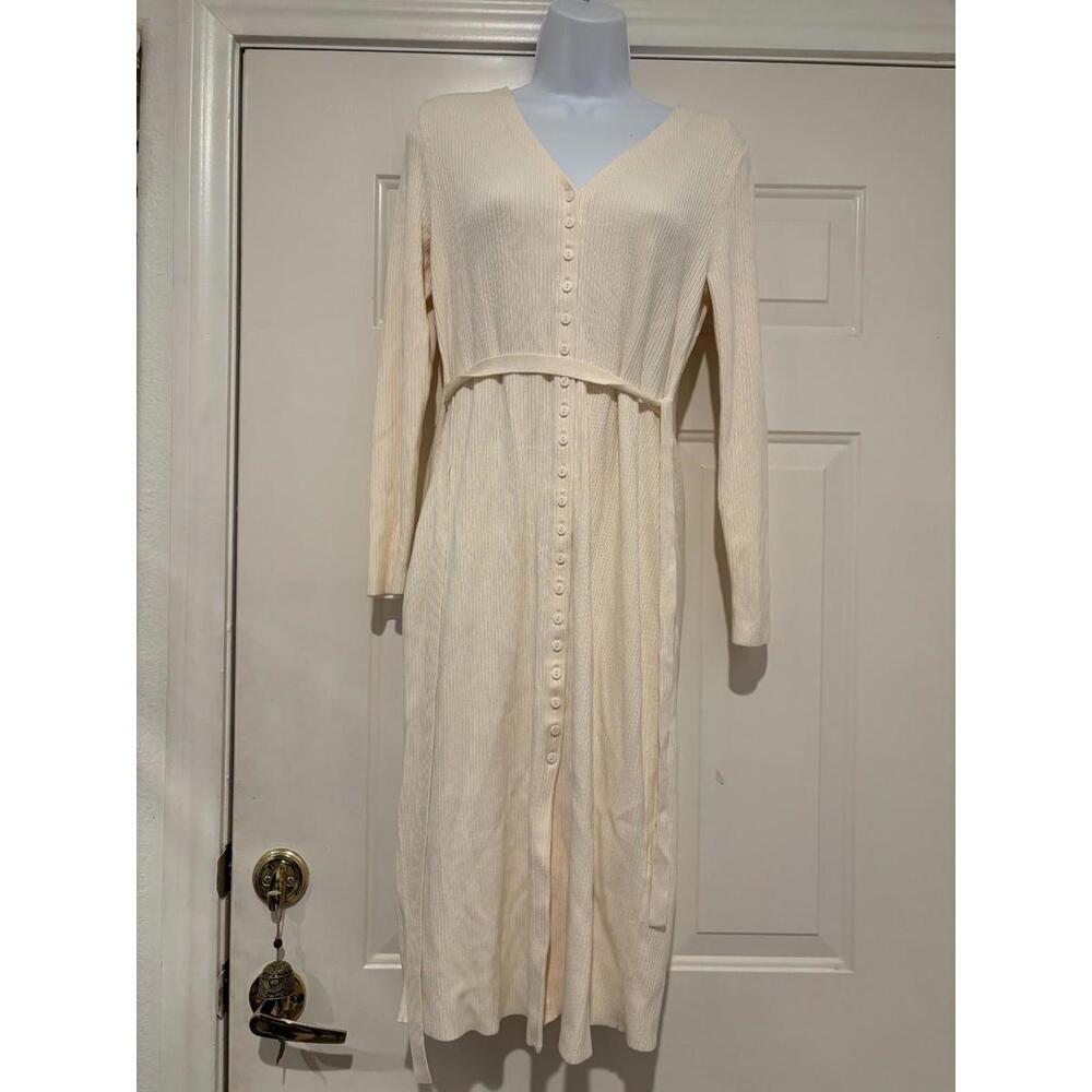 Women's sz S Paris Atelier ivory what stretch long sleeve dress #1154